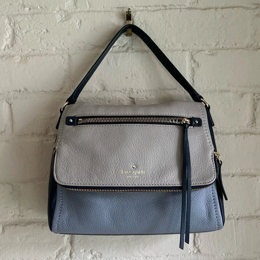 Kate Spade NWOT dark blue, light blue, & light gray boho leather handbag
